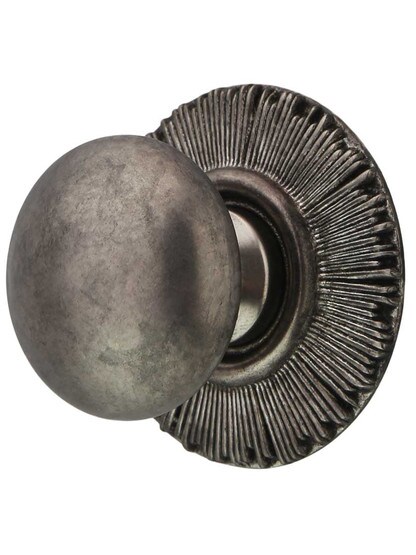 Smooth Cabinet Knob with Sunburst Back Plate - 1 1/4 inch Diameter in Silver Antique.